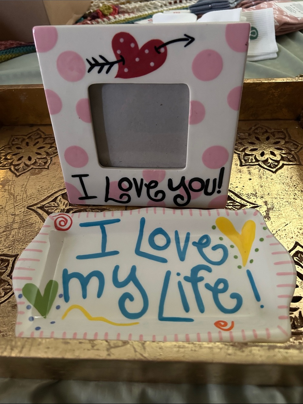 Express Pink Polka Dot 'I Love You' Frame with Colorful Trinket Dish